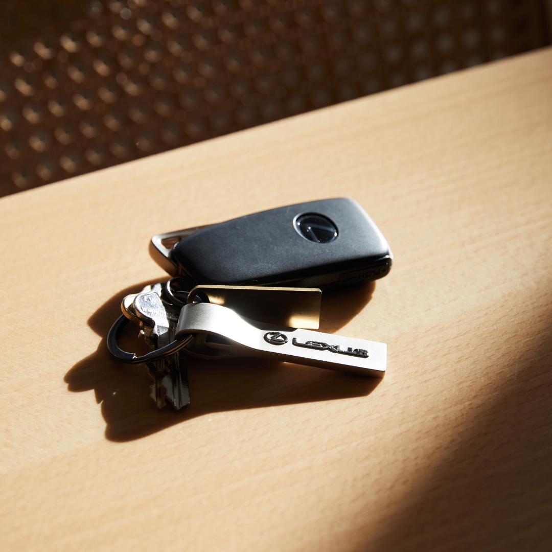 Keys sit on a table.