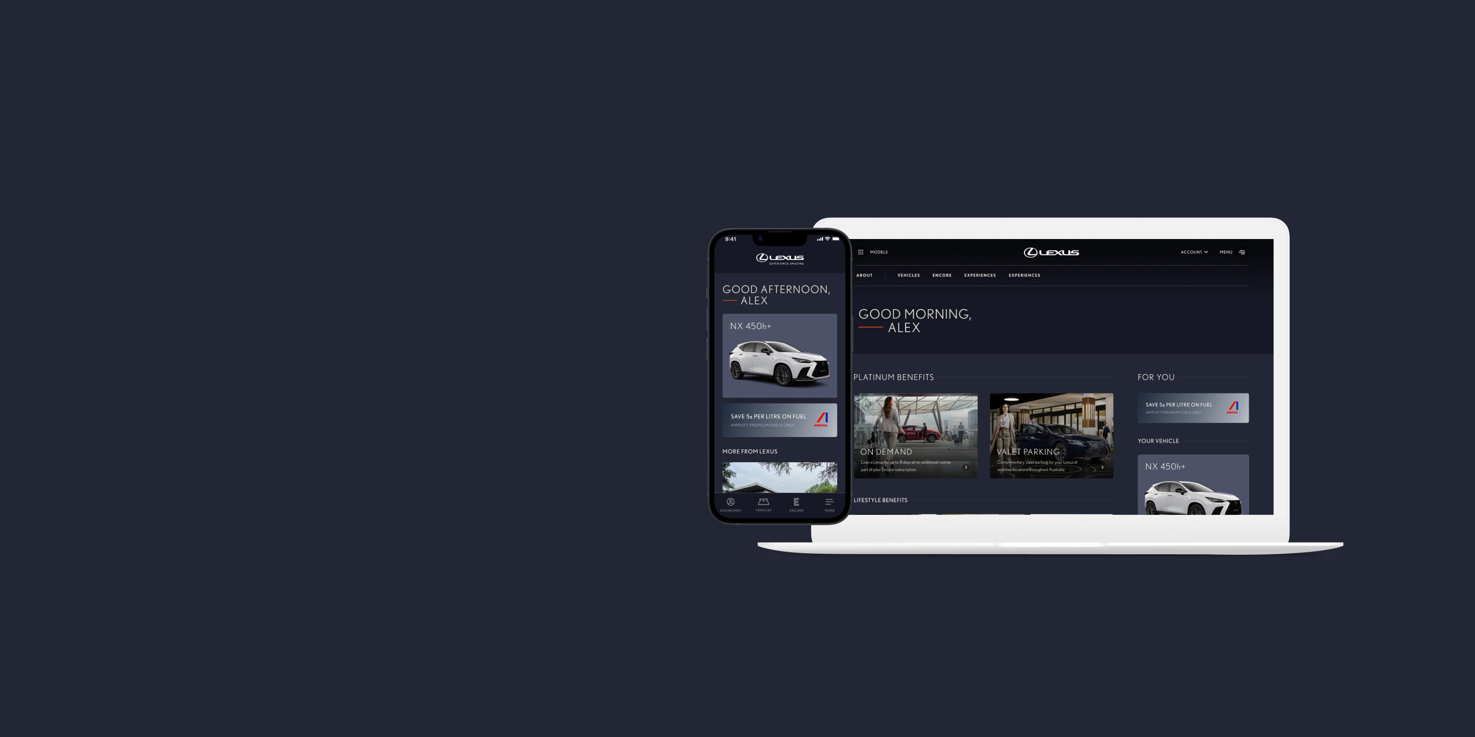 Lexus app screen on iPhone and desktop